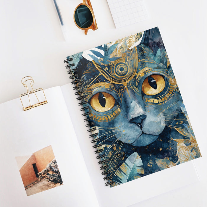 Mystical Cat Spiral Notebook – 6" x 8" Fantasy Ruled Journal