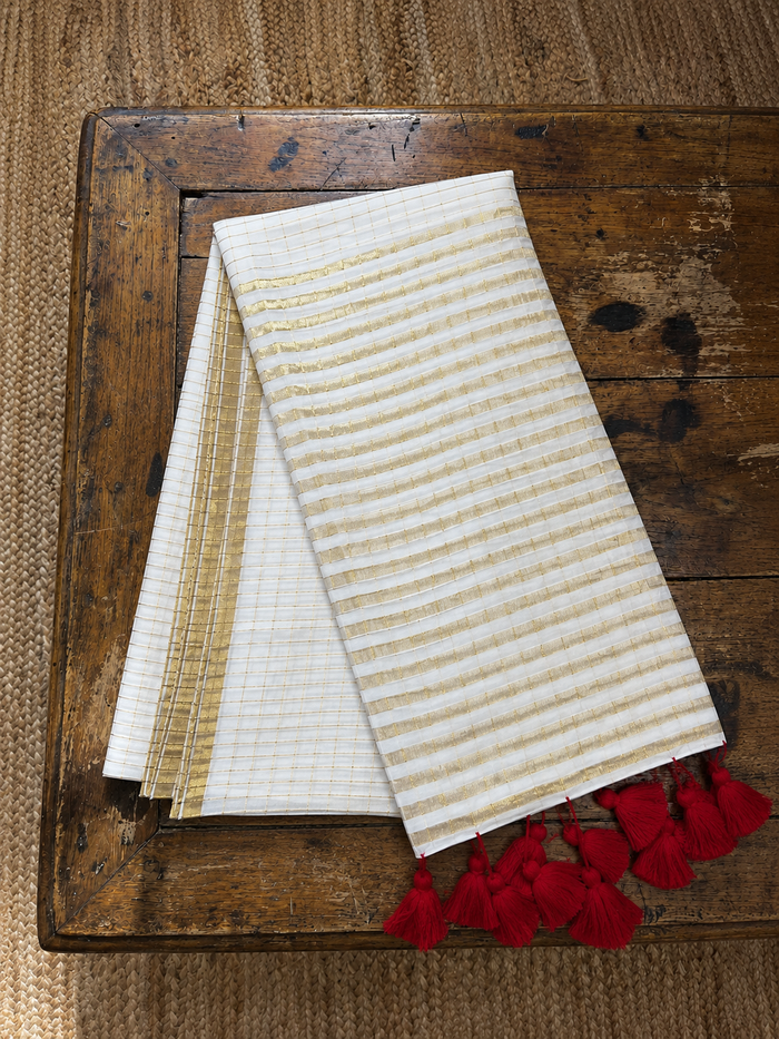 Indiehaat | Ivory Pure Mul Cotton Sequin Saree