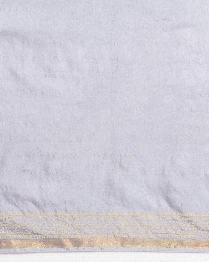 Indiehaat | Blockprint Katan Silk Saree Gray