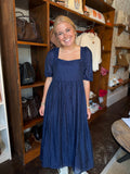 Navy Swiss Dot Midi Dress