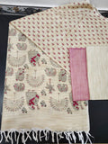 Indiehaat | Khadi Cotton Madhubani Suit Beige & Pink