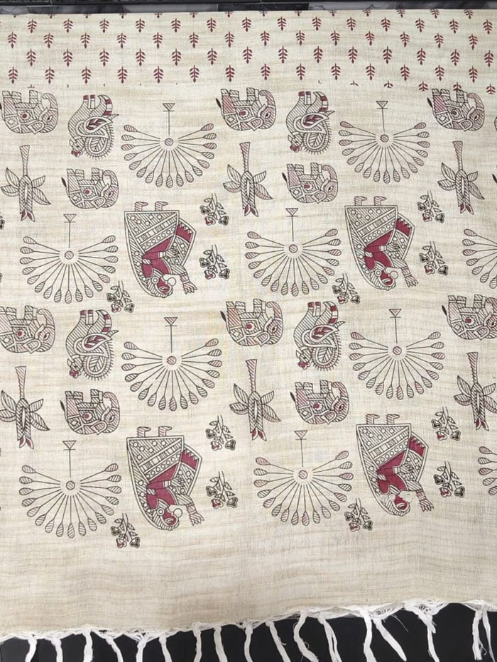 Indiehaat | Khadi Cotton Madhubani Suit Beige & Pink