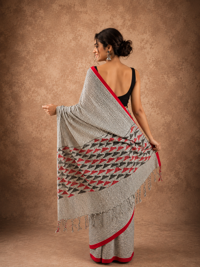 Nirmal Anchal Pure Khadi Cotton Saree Gray