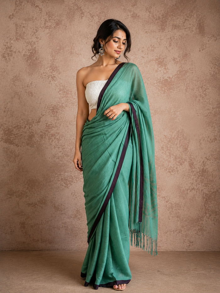 Nirmal Anchal Pure Khadi Cotton Saree Green