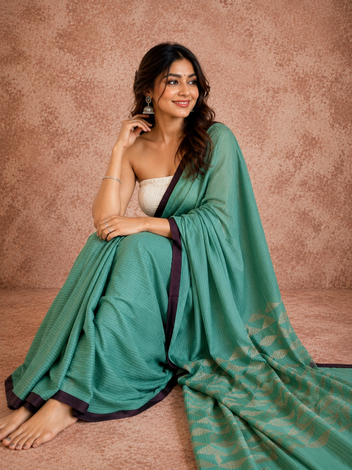 Nirmal Anchal Pure Khadi Cotton Saree Green