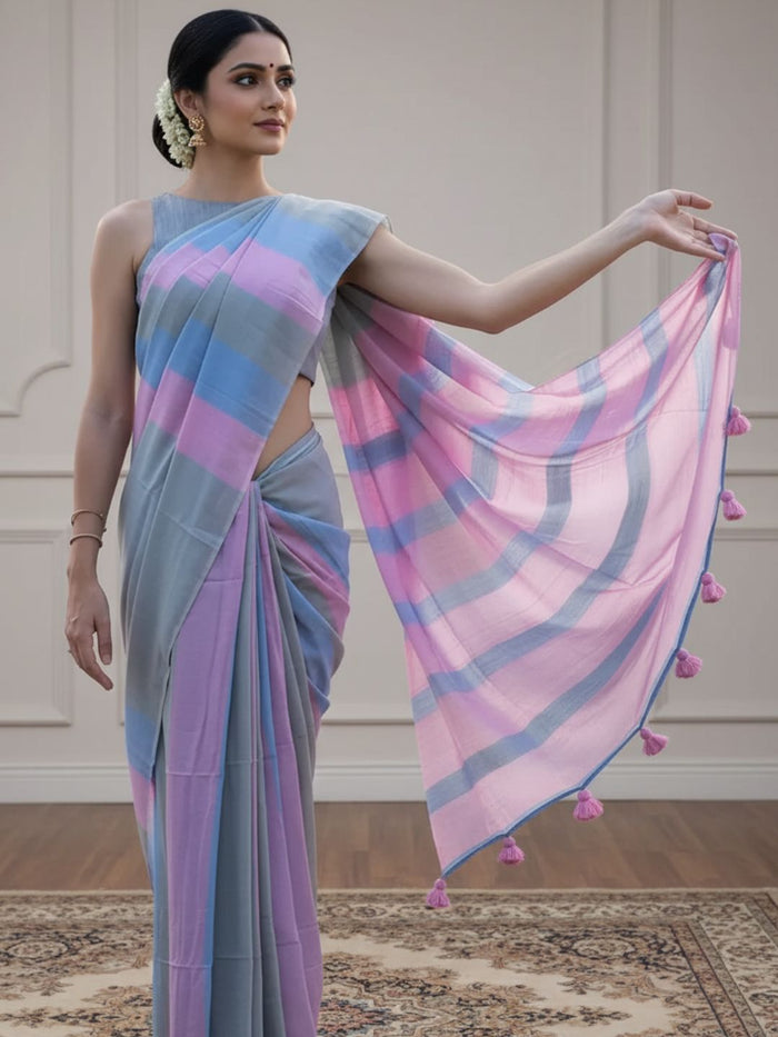 Indiehaat | Pure Khadi Cotton Handloom Saree Multicolor