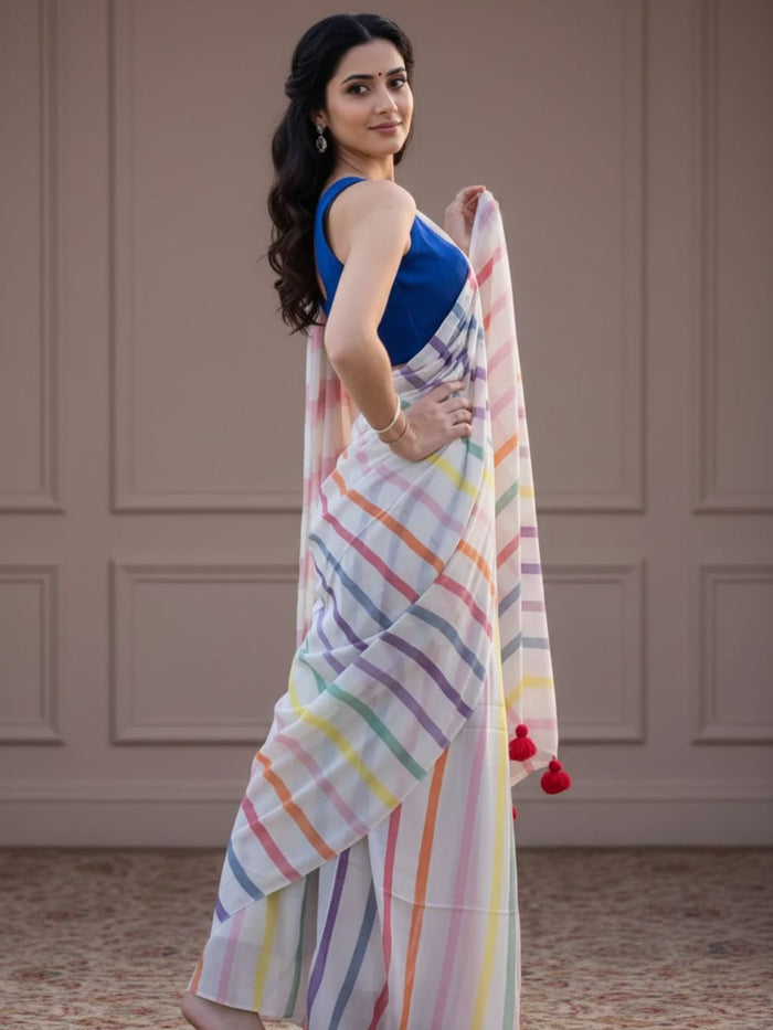 Indiehaat | Pure Khadi Cotton Handloom Saree White