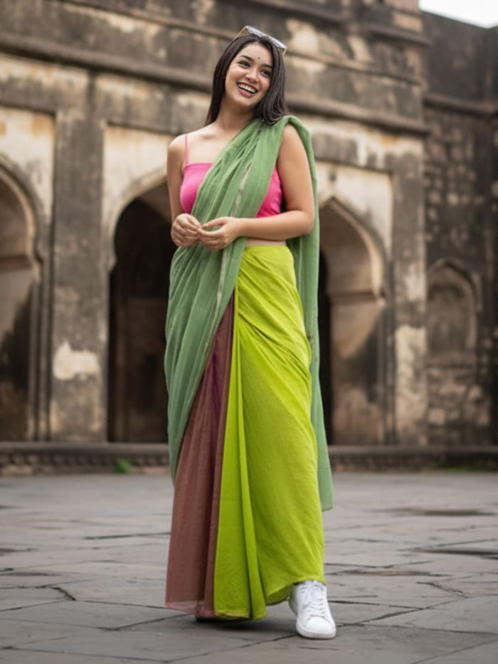 Indiehaat | Pure Khadi Cotton Handloom Saree Multicolor