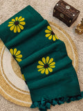 Indiehaat | Pure Cotton Hand Printed Saree Green