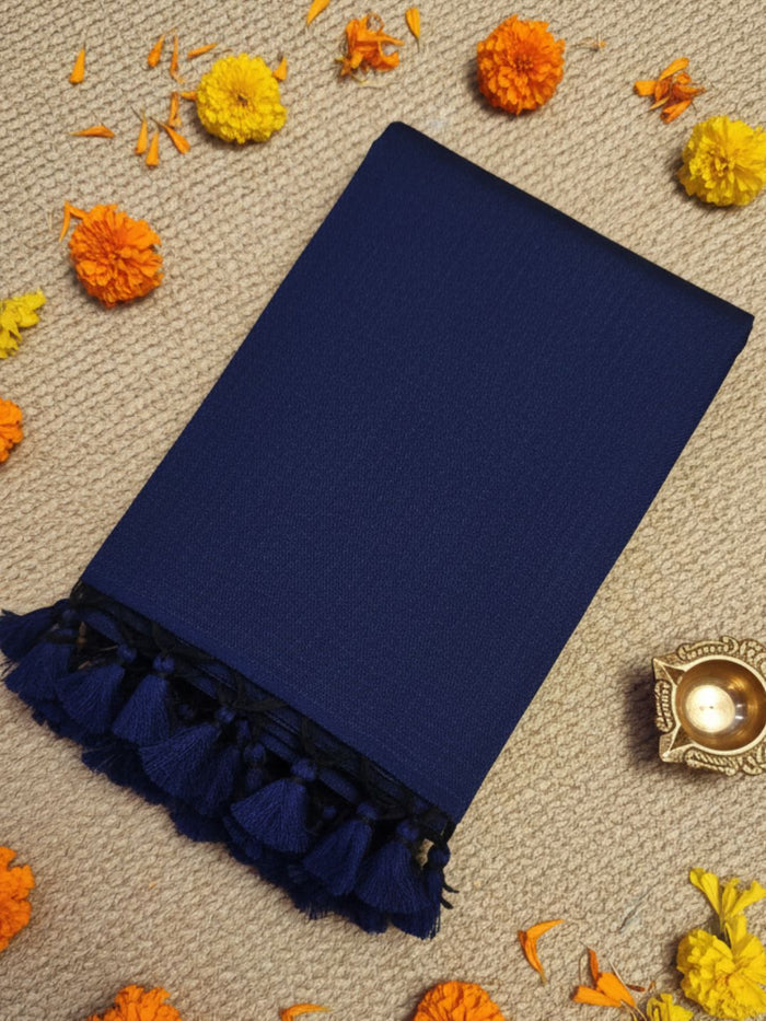 Indiehaat | Pure Cotton Handloom Weave Saree Blue