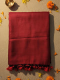 Indiehaat | Pure Cotton Handloom Weave Saree Red