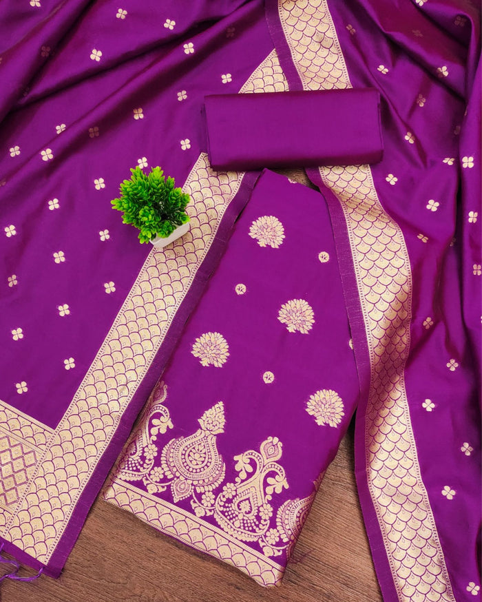 Indiehaat | Banarasi Brocade Lichi Silk Violet Suit