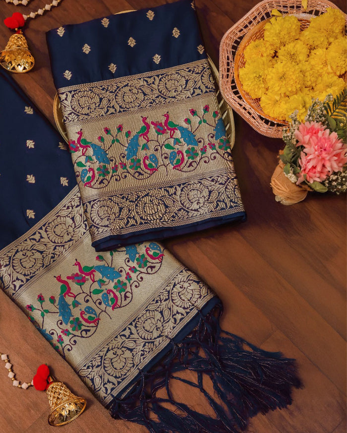 Indiehaat | Banarasi Lichi Silk Brocade Blue Suit
