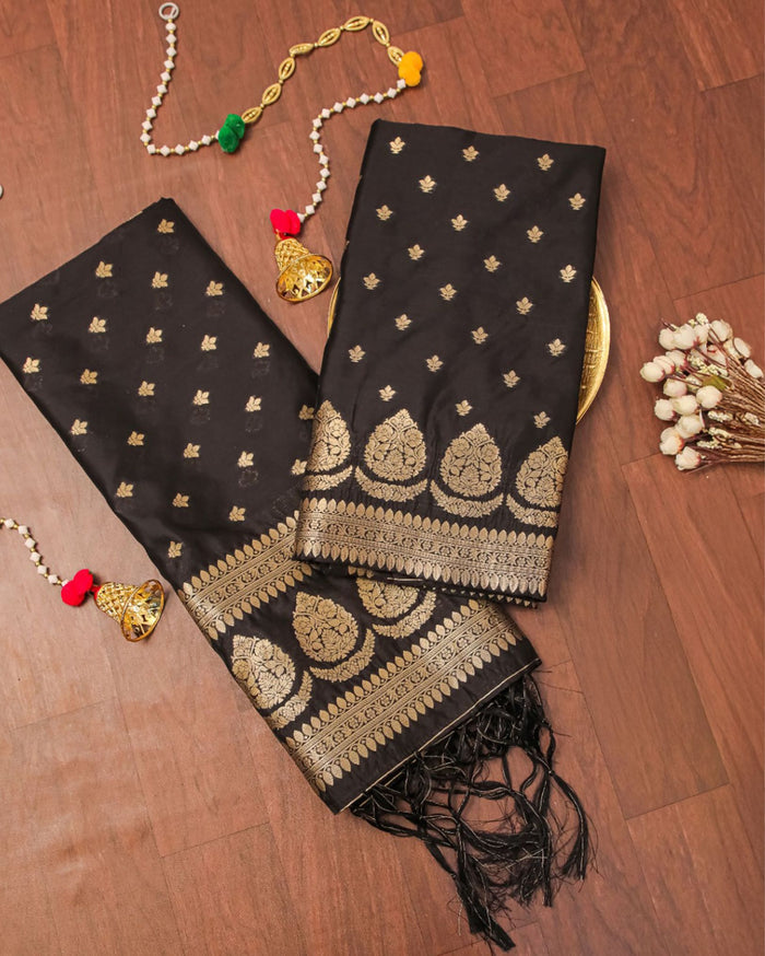Indiehaat | Banarasi Lichi Silk Brocade Suit Black