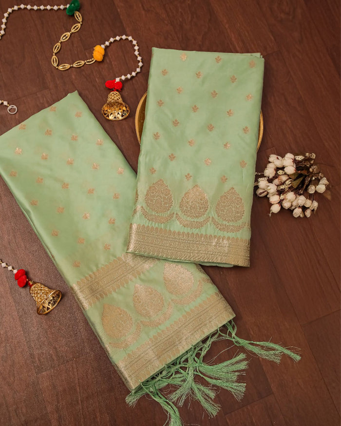Indiehaat | Banarasi Lichi Silk Brocade Suit Green