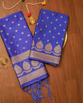 Indiehaat | Banarasi Lichi Silk Brocade Suit Blue