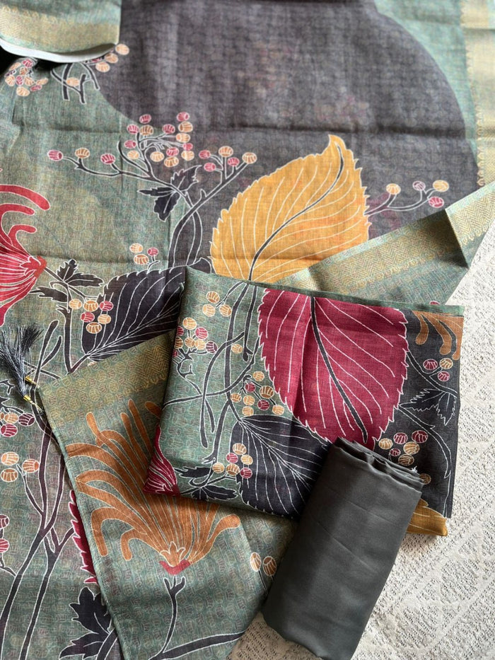 Indiehaat | Brocade Weaving Linen Suit Green