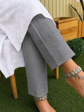 Indiehaat | Pure Cotton Chikankari Stretchable Pants Gray
