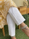 Indiehaat | Pure Cotton Chikankari Stretchable Pants White