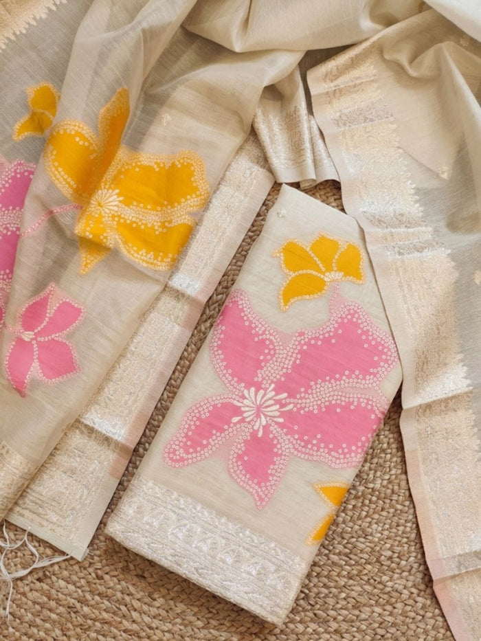 Indiehaat | Banarasi Silk Brocade Suit Material White