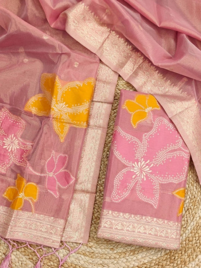Indiehaat | Banarasi Silk Brocade Suit Material Pink