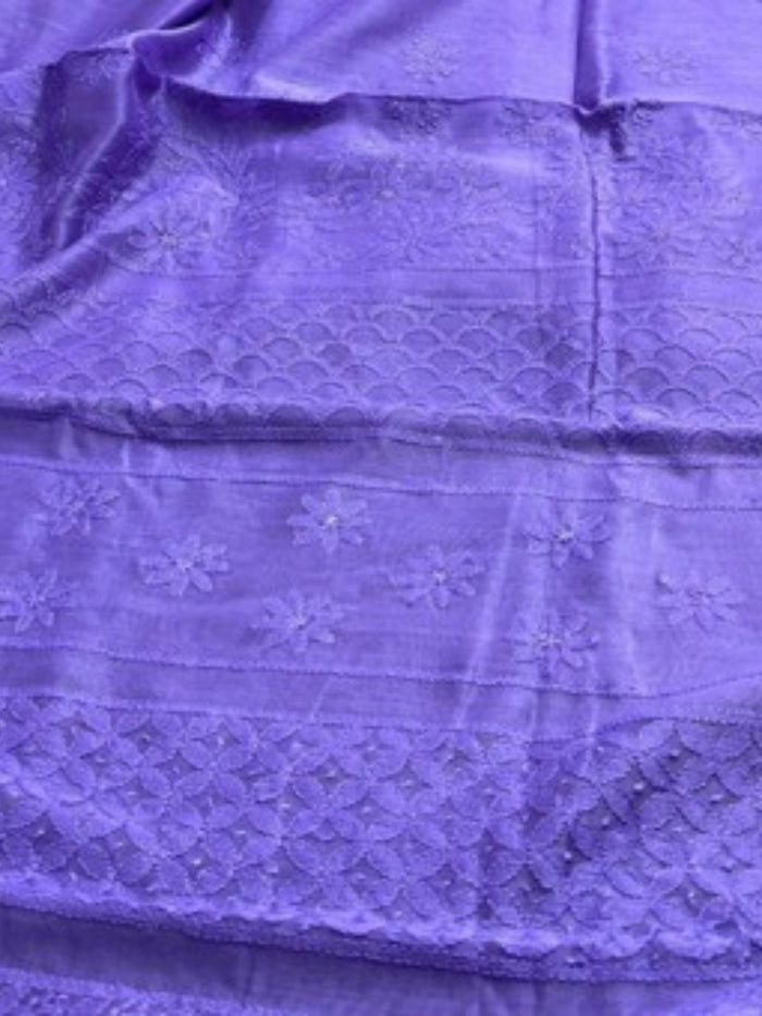 Indiehaat | Chikankari Pure Chanderi Silk Saree Blue