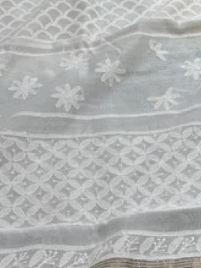 Indiehaat | Chikankari Pure Chanderi Silk Saree White