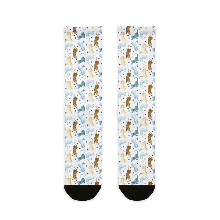 Pair of socks with dog pattern on a white background