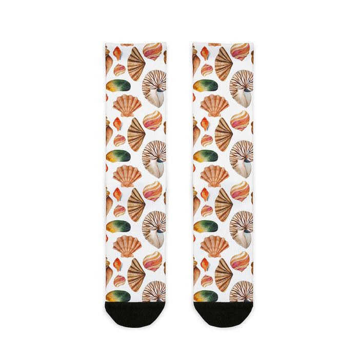 Pair of socks with shell pattern on a white background