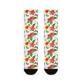 Floral patterned socks on a white background