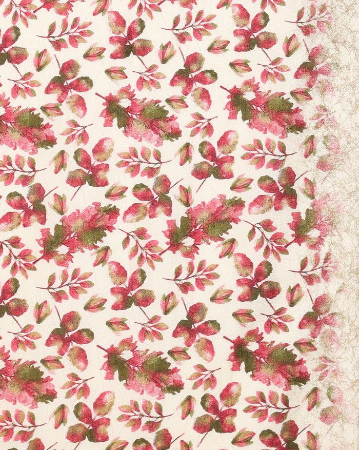 Indiehaat | Kashmiri Silk Printed Saree Off-White & Red