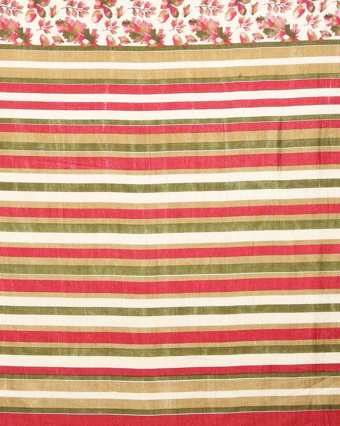 Indiehaat | Kashmiri Silk Printed Saree Off-White & Red