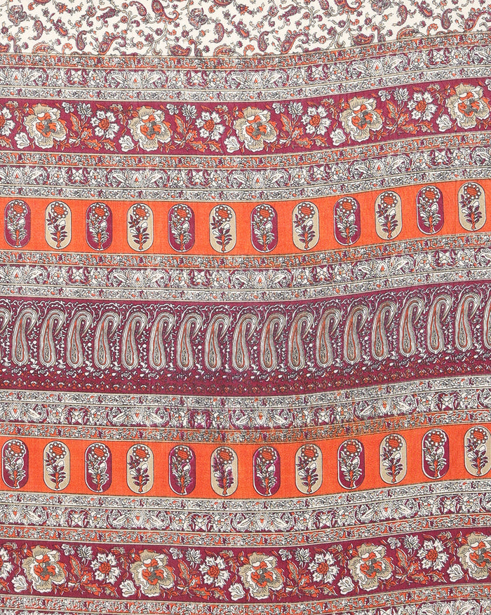 Indiehaat | Kashmiri Silk Printed Saree Off-White & Maroon
