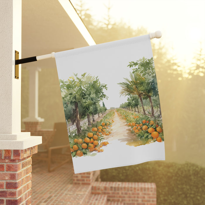 Orange Grove Path Garden Flag & Porch Banner Citrus Farm Decor Yard Art