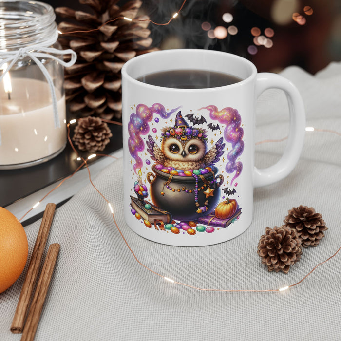 Owl Witchy Mug, Halloween Coffee Cup, Cute Ceramic Halloween Gift, Fun Owl Cup,