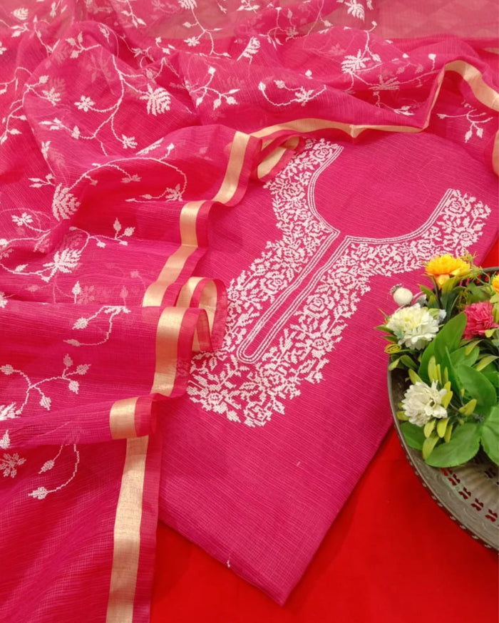 Indiehaat | Kota Cotton Pink Embroidered 2 Piece Suit