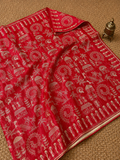 Indiehaat | Silkmark Certified Tussar Silk Embroidered Saree Red