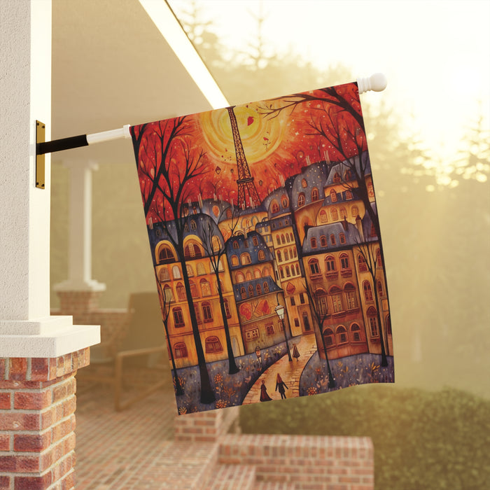 Paris France Eiffel Tower Autumn Skyline Garden Flag & Porch Banner Yard Art