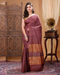 Pure Eri Silk Brown Color Saree with Running Blouse-Indiehaat