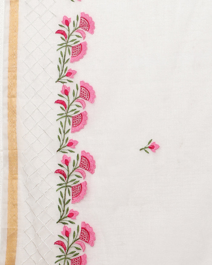 Kota Doria White Saree Embroidery