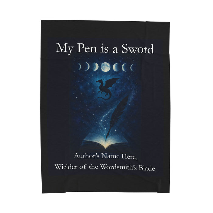 Book cover with dragon silhouette, pen, and moon phases on a dark background