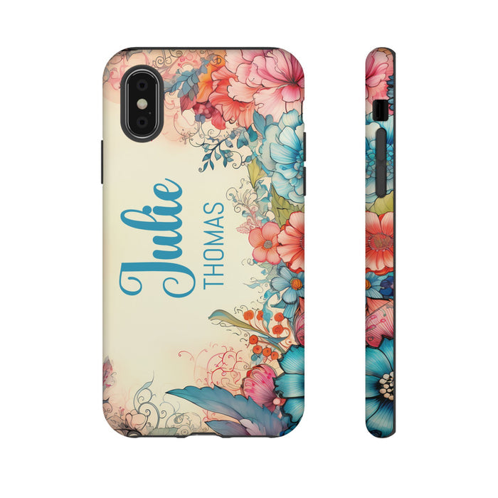 Personalized Floral Phone Case Custom Name Cover iPhone Samsung Pixel Gift
