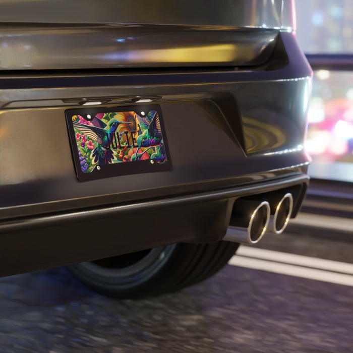 Personalized Hummingbird Custom License Plate Vanity Plate on the back of a car