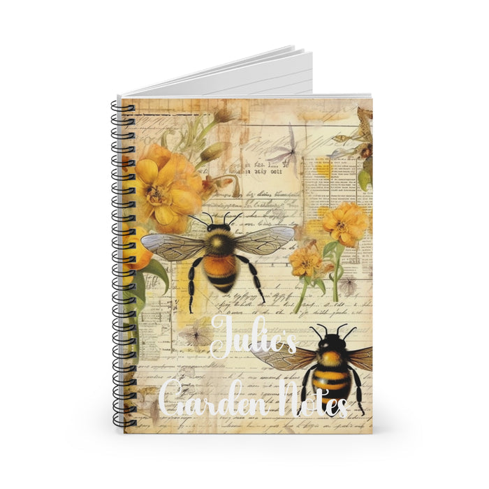 Personalized Journal Bumble Honey Bee Daisy Gardener Notebook Ruled Lined Pages