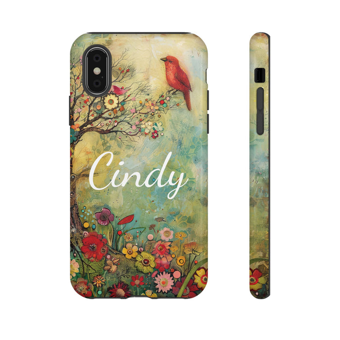 Personalized Red Floral Bird Phone Case Custom Samsung iPhone Garden Design