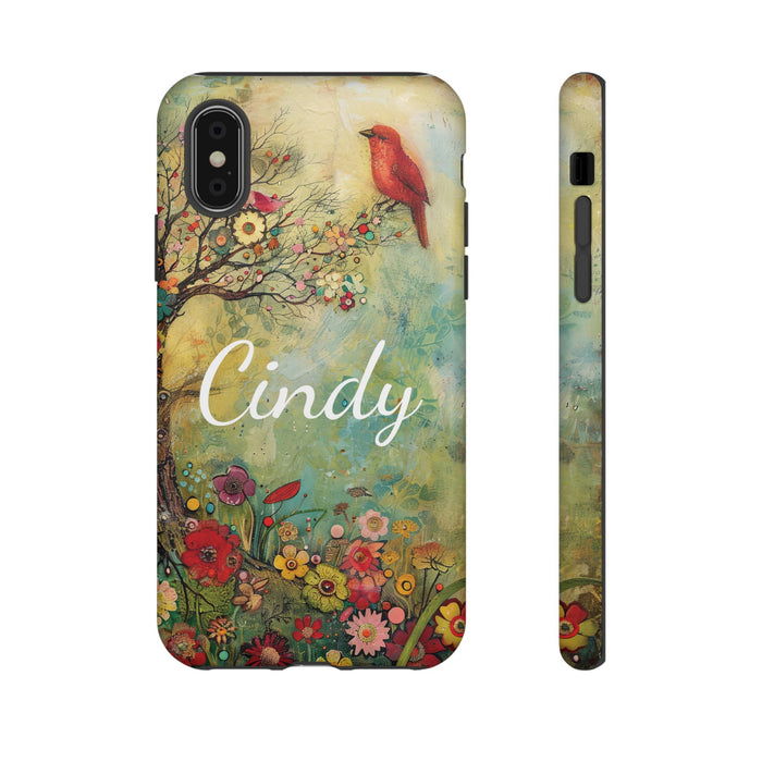 Personalized Red Floral Bird Phone Case Custom Samsung iPhone Garden Design