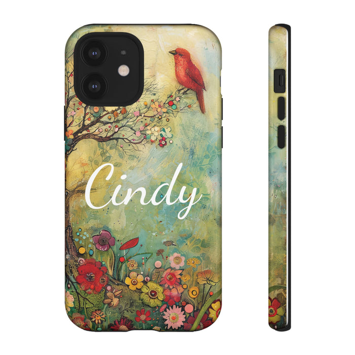 Personalized Red Floral Bird Phone Case Custom Samsung iPhone Garden Design