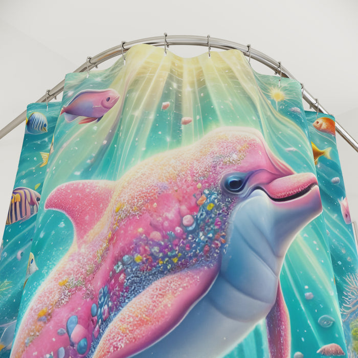 Pink Dolphin Shower Curtain | Tropical Ocean Coastal Beach Bathroom Decor
