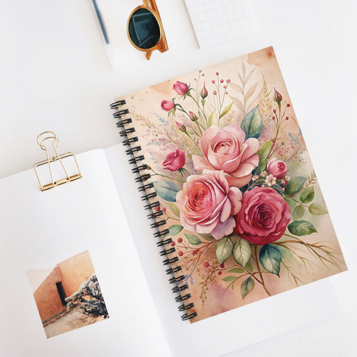 Pink Rose Spiral Notebook – Elegant Floral Ruled Journal