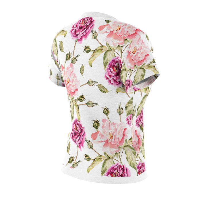 Pink Rose Women's Cut & Sew Tee (AOP) Shirt Lightweight Floral Pattern